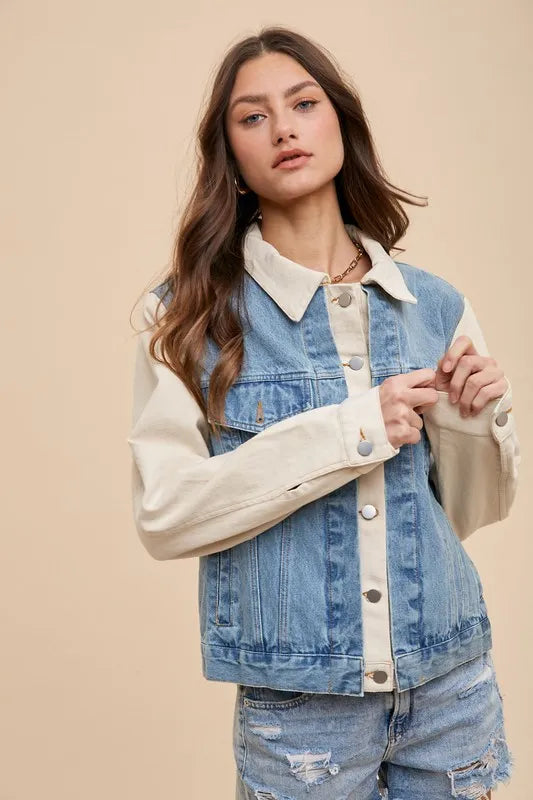 Annie Wear Collared Neck Double Placket Denim Jacket - SwagglyLife Home & Fashion